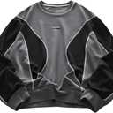 COZYEASE Men's Graphic Crewneck Sweatshirt Color Block Long Sleeve Thermal Pullover Tops Streetwear (Dark Grey) M