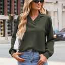 Women Waffle Knit Tops 2025 Fall Casual Long Sleeve Shirts V Neck Tunic Tops Sweaters (Green, XL)