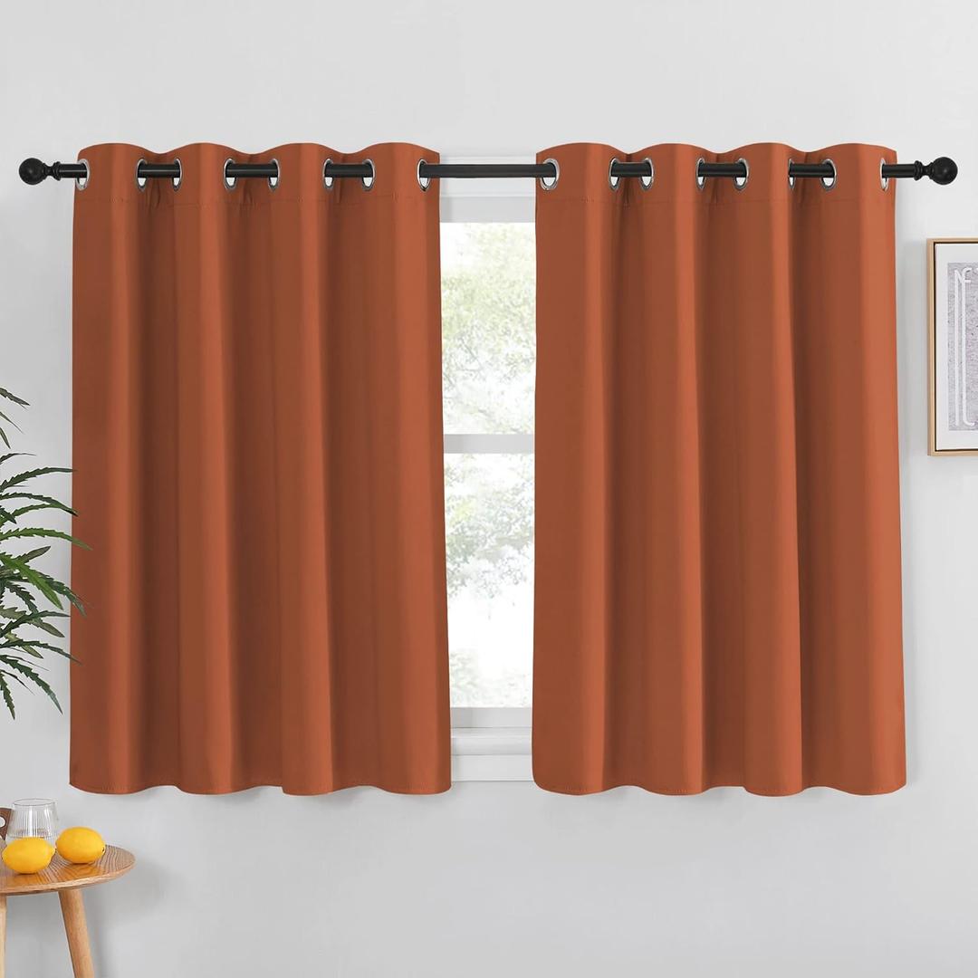 NICETOWN Blackout Burnt Orange Curtain 54 inches Long - Solid Grommet Sound & Light Reducing Room Darkening Window Treatment Thermal Drape for Girls Room/Nursery (1 Panel, W52 x L54)