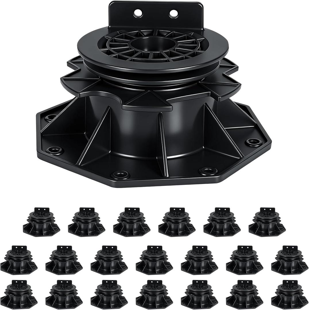 20Pack Adjustable Deck Support Pedestal, Floor Lift Plastic Deck Foundation Support Base for Floating Deck Platform, Height Adjustment Raising from 2-3/4"to 5-23/32"Black, Automatic Leveling