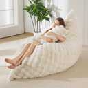MAXYOYO Giant Bean Bag Chair with Pillow, 3 in 1 Convertible Bean Bag Chair for Adults with Washable Cover, Floor Cushion Stuffed Floor Lounger for Living Room Bedroom, Bubble Beige, Full
