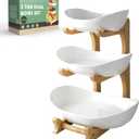 Seven Sparta 3 Tier Fruit Bowl for Kitchen Counter (PLUS Series) / Ceramic Serving Bowls with Bamboo Stand/Big Size Tiered Fruit Basket for Fruit Vegetable Storage, Dessert, Salad Buffet Server