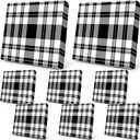 Newwiee 8 Pcs Outdoor Stretch Cushion Cover Plaid Patio Chair Cushion Covers Replacement Furniture Couch Sofa Slipcovers Seat Soft Flexibility Protector Washable (Black White)