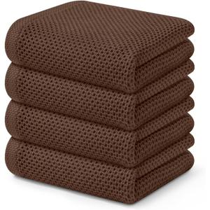 Kitinjoy 100% Cotton Waffle Weave Kitchen Hand Towels (13 X 28 Inches, Coffee), 4-Pack Super Soft and Absorbent Dish Towel for Drying Dishes