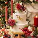 TINGE TIME 3Pcs Pre-made Cake ToppersWedding Artificial Flowers Decor, Cake Decorations for Weddings, Birthdays, Party,Baby Shower,Celebration(Burgundy), 4.8 inches x 2 inches