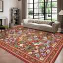 Strawberry Thief Area Rug Rust Red, Ultra Thin 5x7 Washable Rug, Modern Abstract Art Living Room Rug, Boho Rustic Vintage Floral Botanical Carpet for Bedroom Kitchen Dining Room Entryway Dorm