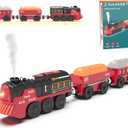 Toy Train Electric Train Set for Wooden Tracks, Christmas Motorized Train Toys for Toddlers, Battery Operated Train Includes Lights, Sounds, Smoke, Steam Train Compatible with Thomas, Brio