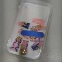 10Pcs Press on Nails Long Duck Handmade Fake Nails Blue French 3D Gilded Bow False Nails with Rhinestones Designs Reusable Artificial Luxury Acrylic Nails Press ons for Women Manicure (Size M) (style 22)