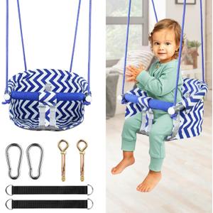 Comfy Toddler Swing Seat, Heavy-Duty Baby Swing with Adjustable Rope & Safety Harness, Drop-Resistant Design Canvas Hanging Tree Swings Easy Installation for Outdoor Indoor Playground Backyard (Blue)