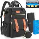 PIIOSER Diaper Bag Tote with Ice Pack, Large Capacity & Waterproof Bag Travel Backpack for Moms Dads, Insulated Insulated Baby Cooler Bag with Changing Pad, Stroller Straps & Pacifier Case, Black