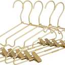 Premium 16.5 Matte Gold Metal Clothes Clips Hangers, Heavy Duty Skirt Slack Hangers, Metal Rack for Trousers Non Slip Clips, Clothes Hanger Display and Storage, 30 Pack