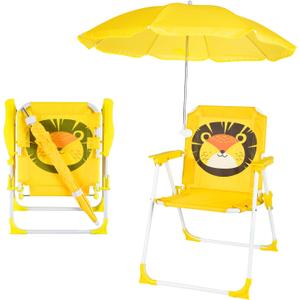 PLULON Kids Beach Chair with Umbrella - Folding Lawn & Camping Chair with Summer Shade for Beach, Pool, Travel & Outdoor (for 1-5 Years Old) (Yellow)
