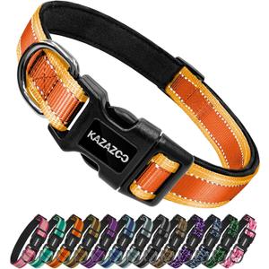 Kazazoo Reflective Dog Collar with Soft Padding Dog Collar for Medium & Small Dogs, No Pull, Heavy Duty, Adjustable Nylon Collar with Quick-Release Buckle, Walking Training-Orange-XS