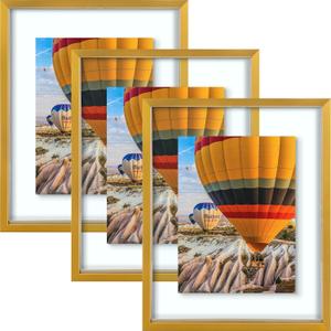 Golden State Art, 8x10 Floating Picture Frame Aluminum, Tempered Clear Glass Displays Any Size Photo Up to 8 x 10, for Home or Gallery Decoration (Bronze, 3 Pack)