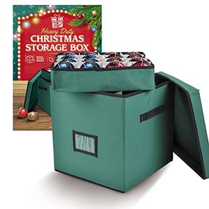 Holiday Cheer Premium Christmas Ornament Storage with 4 Tray – Christmas Storage Container with Dividers Perfect for Holiday Decorations– Fits 64 Holiday Ornaments – Tear-Proof Fabric