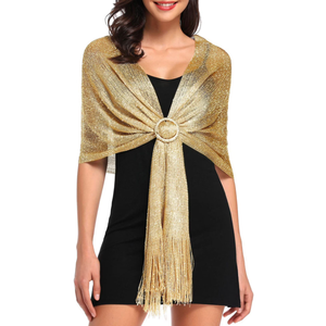 MODANU Sparkling Metallic Shawls and Wraps With Free Buckle for Evening Party/Wedding/Formal Dresses, Gold