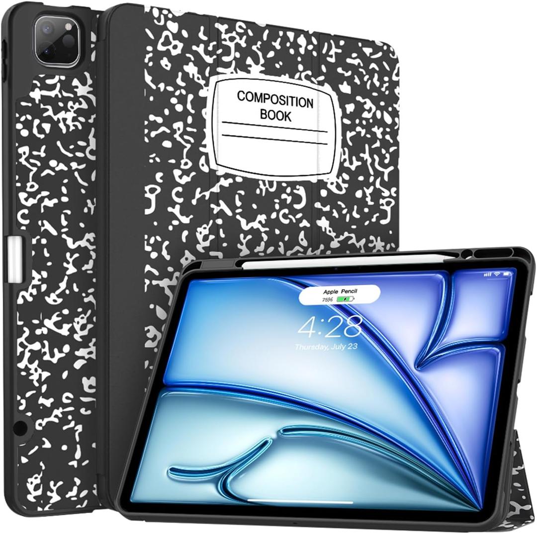 Soke Case for iPad Air 13 Inch (M3/M2,2025-2024), iPad Pro 12.9" 6th/5th Generation with Pencil Holder(2021 2022 Release)-[Apple Pencil Charging + Auto Wake/Sleep] Soft Back Cover, Book Black