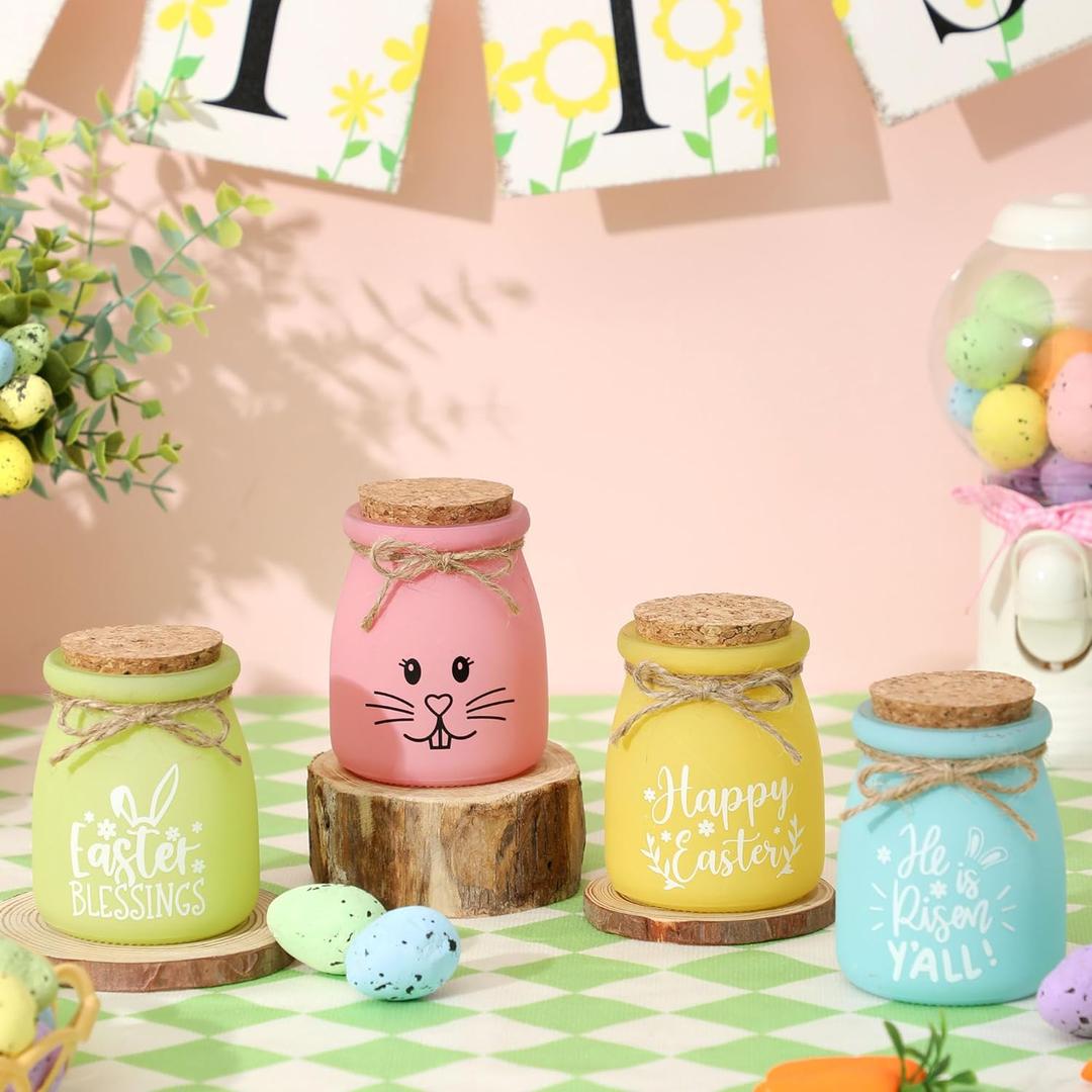 Easter Decor, Easter Tiered Tray Decorations, 4 Pcs Bunny Mini Jars for Table, Spring Tiered Tray Decor, Spring Colorful Decorations for Table, Kitchen, Home, Office