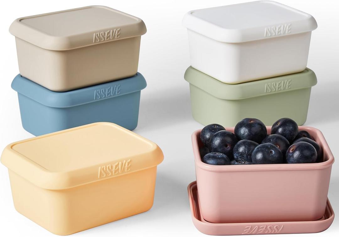 ISSEVE 8oz Silicone Snack Containers for Kids, 1 Cup Reusable Small Containers with Lids, Leak Proof Silicone Food Storage Containers, Kids Lunch Box for Daycare, School, Travel (6), 6Pack
