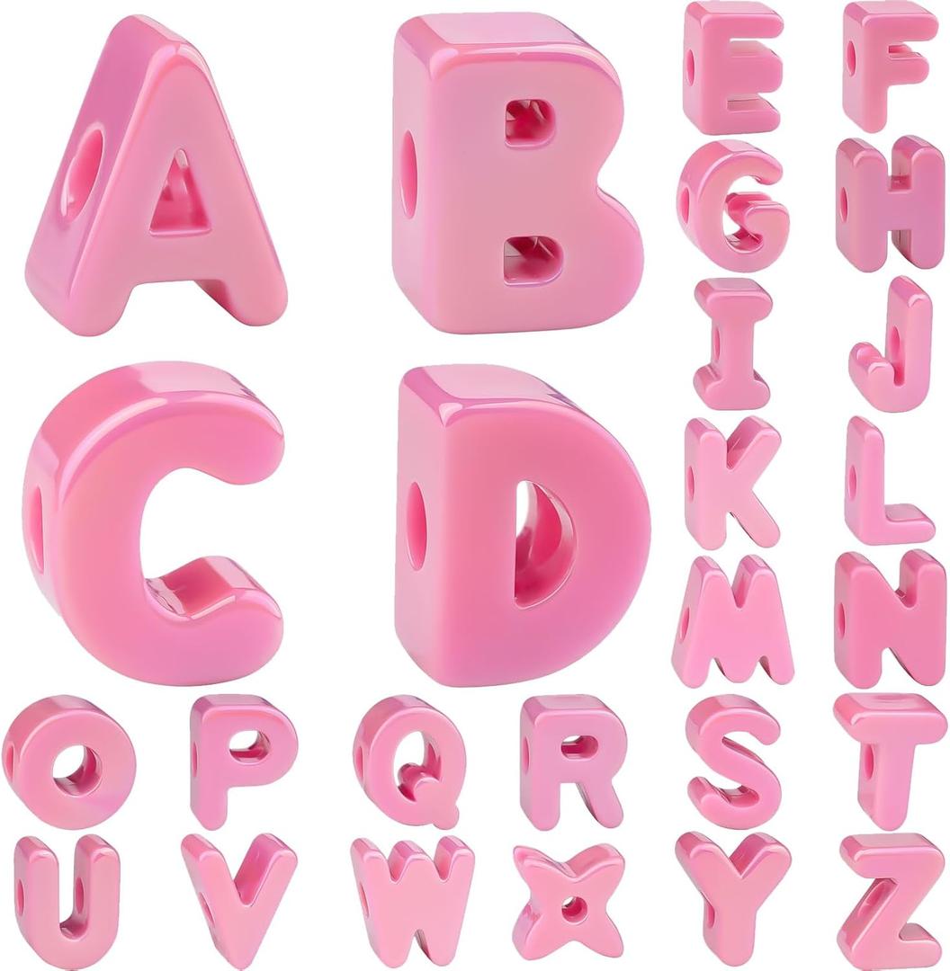 26 Pcs Cute Large Pink Letter Beads, 20mm Jumbo Square Acrylic Letter Beads, Big Letter Beads for Bracelets, Necklaces, Bagcharms, Shoelaces, Keychains, Lanyards, Letter Charms for Craft