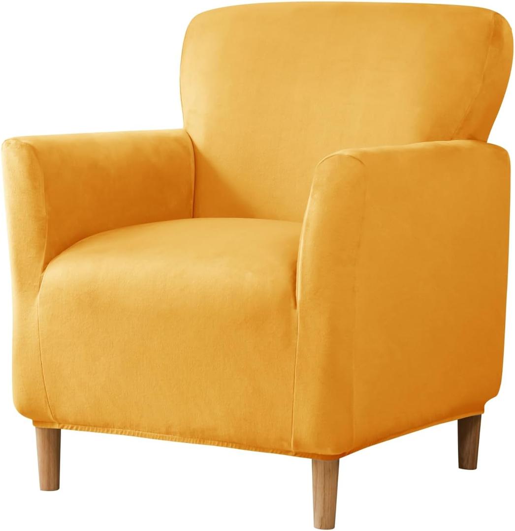 Velvet Banquet Armchair Slipcovers Soft Chair Covers Armchair 1-Piece Stretch Chair Covers for Living Room Nonslip Outdoor Armchair Slipcover Kids Pets Friendly Furniture Protector, Gold (1 PC, Velvet Gold)