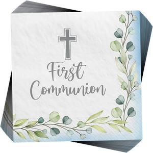 My First Communion Luncheon Napkins - 6.5" x 6.5" (Pack of 40) - Premium Blue Paper Napkins, Perfect for First Holy Communion Celebration Decor