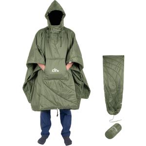 iClimb Hooded 3M Thinsulate Insulation Warm Camping Blanket Wearable Poncho Ultralight Compact (78  57, 1.5 lb, Green)