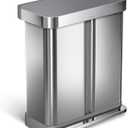 simplehuman 58 Liter / 15.3 Gallon Rectangular Dual Compartment Recycling Step, Brushed Stainless Steel with Soft-Close Plastic Lid Kitchen Trash Can (Gray Plastic Lid)