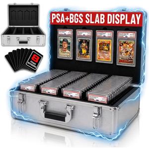 Graded Card Case - 4 Row Graded Card Storage Box with 8 Foam Inserts - Durable PSA Slab Case with Secure Lock - Also Compatible with GMA, HGA, NGS, SGC, CSG - Holds up to 640 Top Loaders (Silver)