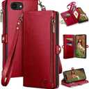 XcaseBar Compatible with iPhone 16e 6.1"/17e 6.1" Wallet case with Zipper Credit Card HolderRFID Blocking,Flip Folio Book PU Leather Phone case Shockproof Cover Women Men for Apple 16e case Red