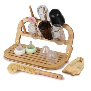 Bamboo Baby Bottle Drying Rack - Space Saving Bottle Dryer & Holder