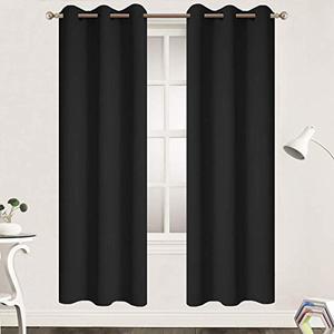 Yakamok 72 Inch Long Blackout Curtains for Bedroom, Thermal Insulated Grommet Drapes for Living Room, 38W x 72L, Black, 2 Panels