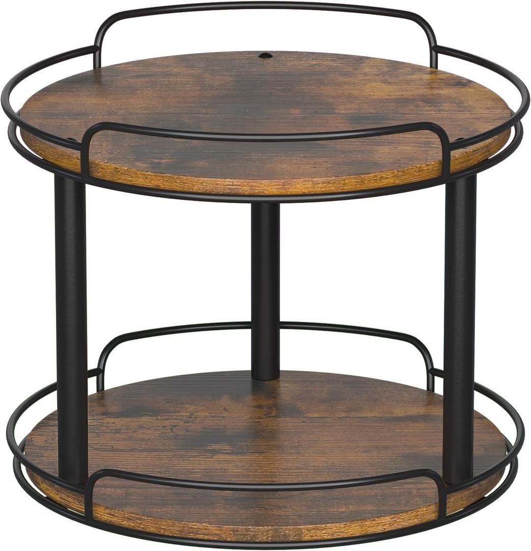 LAMU 12'' Wood Lazy Susan Turntable Organizer for Cabinet, 2 Tier Lazy Susan Spice Rack Organizer for Kitchen, Table Top, Countertop, Pantry, Bathroom