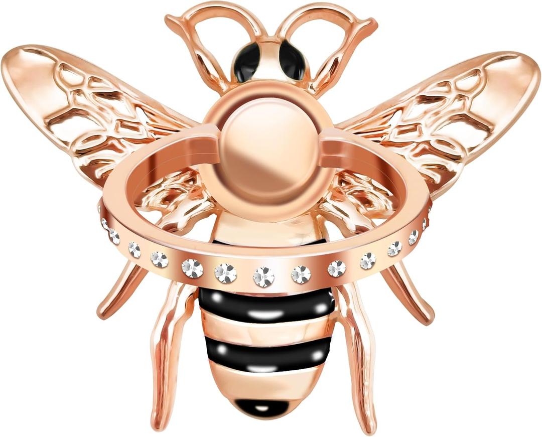 TACOMEGE Bee Cell Phone Ring Holder, Crystal Finger Ring Kickstand Compatible with Smartphone, Tablet, E-reader (Rose Gold)