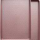 Large Baking Sheet Set (Pack of 2) - Half Sheet Pan 17.7x12.2 Inch, 0.8mm Heavy Duty Carbon Steel, Nonstick & Warp Resistant Cookie Sheet for Baking, Roasting, Texture Pattern/Rose Gold