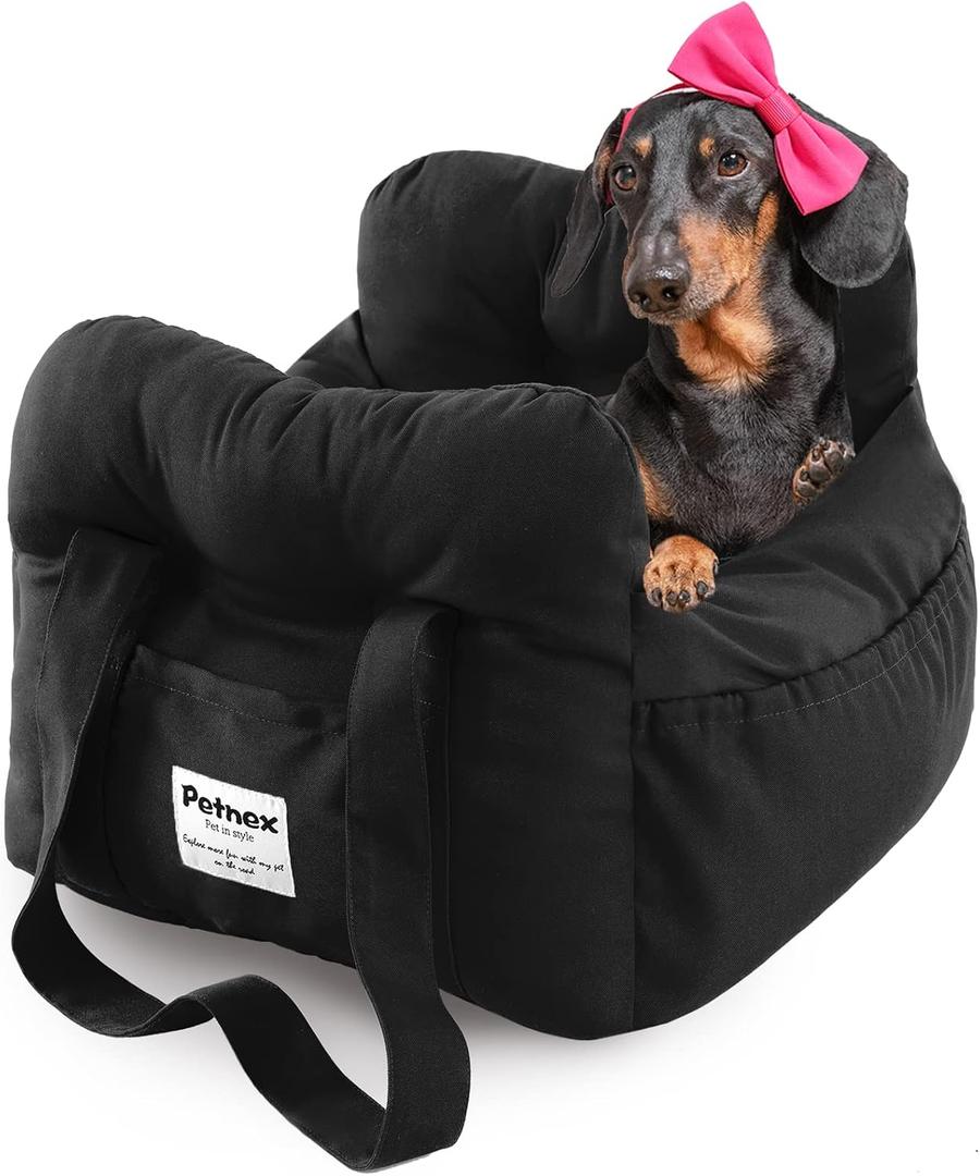 Dog Car Seat for Small Dogs, Portable Puppy Car Seat of Easy Installation, Fashionable Pet Carrier Bag with Large Pockets, Machine Washable Dog Booster Seat (Black)
