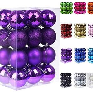 Emopeak 24Pcs Christmas Balls Ornaments for Xmas Christmas Tree  4 Style Shatterproof Christmas Tree Decorations Hanging Ball for Holiday Wedding Party Decoration (Purple, 1.6"/4.2CM), 2 Pack