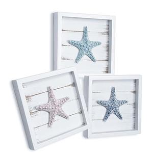 Tide and Tales 3D Starfish Wall Art (Framed Set of 3) Coastal Theme Wall Hanging Decoration for Bathroom or Tropical Bedroom, Ocean Inspired Seashell Decor for Home or Beach House (7"x 7")