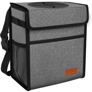 Femuar Car Trash Can Leak Proof Car Trash Bag Waterproof Car Garbage Can with Lid for SUV Front Seat Multipurpose Car Hanging for Headrest Collapsible and Portable with Storage Mesh Pocket, Grey