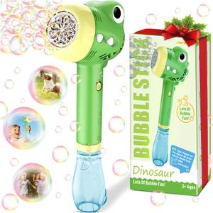 Dinosaur Bubble Toys Wand for Kids: Outdoor Toys for Toddler Boys & Girls - Garden Yard Party Bubble Fun - Automatic Bubble Maker Gift Idea (Green)