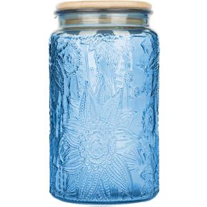 Glass Storage Jars With Airtight Lid, 35oz Canister For Kitchen Counter with Bamboo Lid, brown sugar, candy, coffee, cookie, salt, tea,pantry cute Jar (Blue, 35 fl oz)