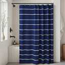 Navy Blue Striped Shower Curtain, Modern Coastal Bathroom Decor, Clean White Horizontal Stripes, Linen Texture Waterproof Fabric, 72" x 72"