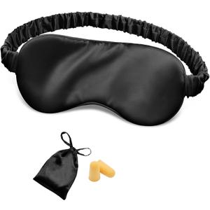 Silk Sleep Mask Eye Mask Blindfold with Double Layer Silk Filling and Elastic Strap for Full Night's Sleep, Travel and Nap, Soft Eye Cover Eyeshade with Luxury Bag and Ear Plugs by OLESILK (Black)
