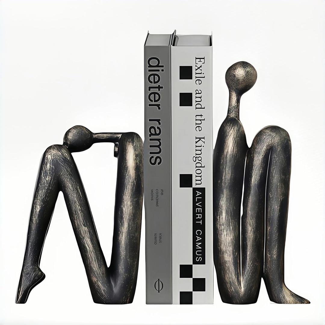 Book Ends for Shelves, Artistic Resin Sculpture Book Stoppers, Minimalist Home Office Decorative Gift for Book Lovers & Designers, Perfect for Bookshelf & Desk Organization, Set of 2