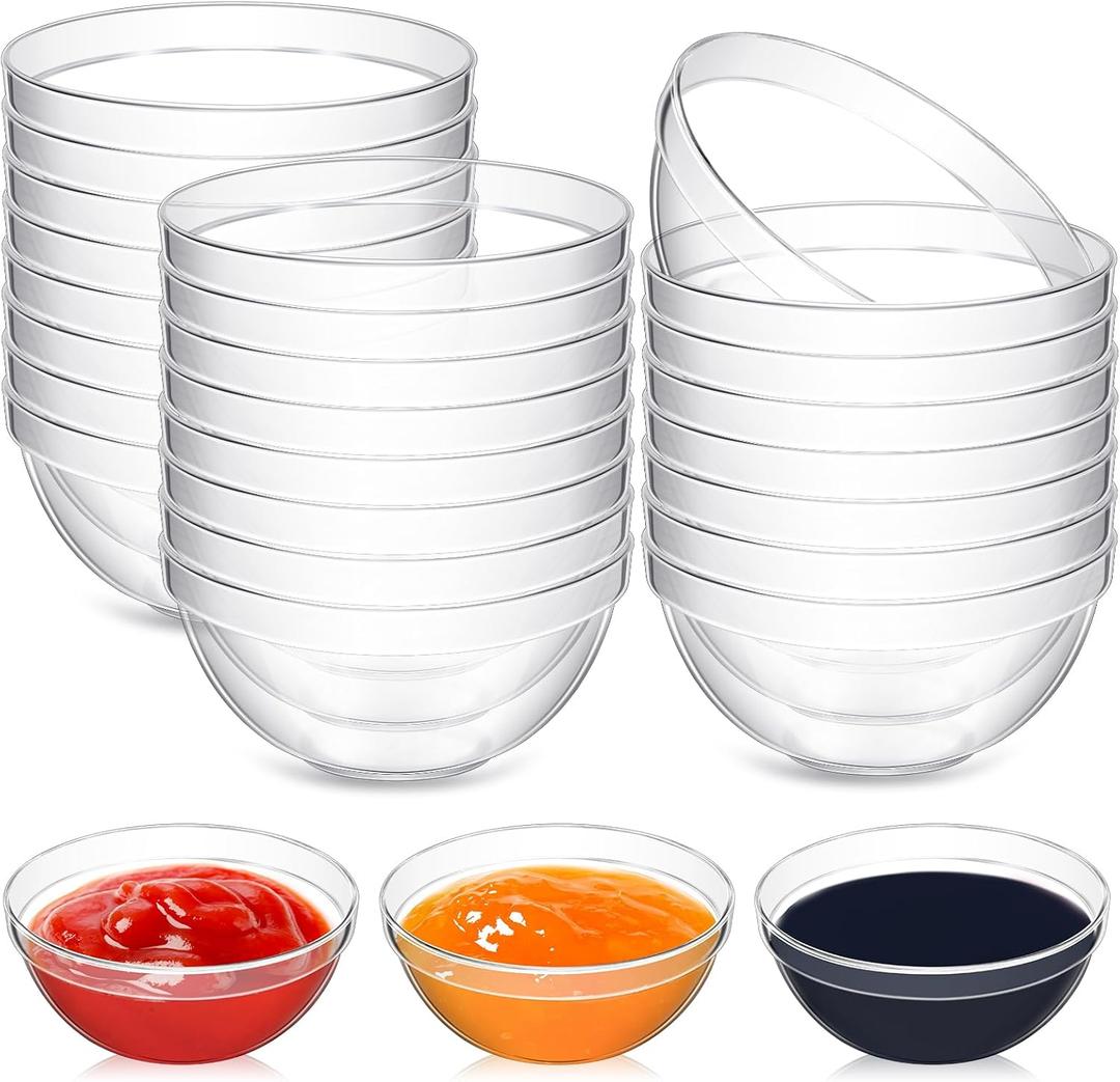 30 Pcs 3.5'' 4 oz Small Clear Plastic Bowls Mini Meal Prep Bowl Round Stackable Ingredient Containers for Dipping Sauce, Spice, Nuts, Snack, Ice Cream, Candy Dishes, Dessert Bowls