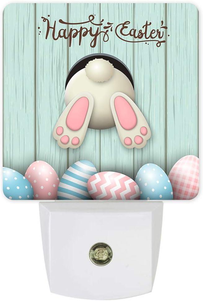 Happy Easter Night Light Plug into Wall, Easter Bunny and Colorful Eggs Dusk to Dawn Night Light, 0.5w Energy Saving Sleep Friendly for Kids Boys Girls Home Decor