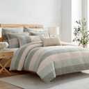 Levtex Home Sand Stripes Sage King/Cal King Comforter Set (106x94in) with 2 Pillowcases (36x20in) - Woven Jacquard Stripe - Sage, Green, Beige, White - Cotton King Size Comforter Set - Soft