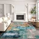 vivorug 5x7 Area Rugs - Ultra-Thin Washable Rug with Non-Slip Backing, Ideal for Living Room, Bedroom, Kitchen Floor Carpet - Modern Abstract, Easy Clean, Durable, Low Pile, Rosy Clouds (Navy/Multi)