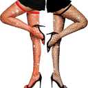 LUCKELF Women's Thigh High Stockings Rhinestone Fishnet Elastic Stockings Big Fish Net Tights Pantyhose (Black)