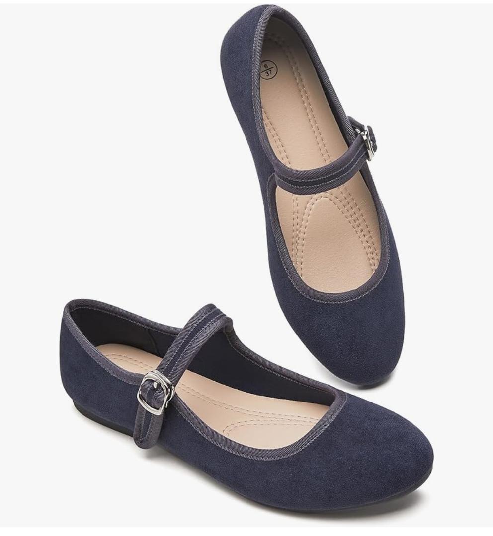 BABUDOG Womens Mary Jane Flats with Strap,Faux Suede Black Flats Shoes,Flats Shoes Women Dressy Comfortable,9